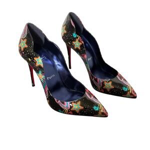 Christian Louboutin Hot Chic Scallop High Heel Printed Leather Pumps Size EU 38